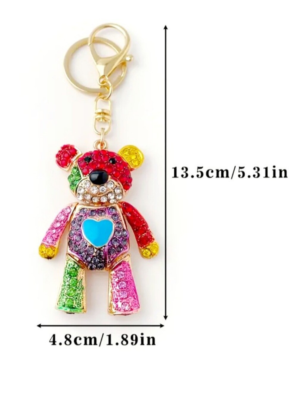 Multicolor Rhinestone Teddy Bear Keychain Charm - Picture 6 of 6